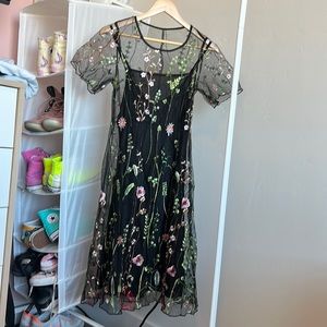 Black embroidered dress & black slip dress. Size small. Condition: new